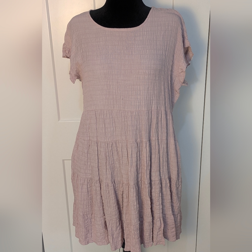 Knox Rose Mini Dress Blush Pink Tiered Size M Pockets Summer Vacation Boho EUC
